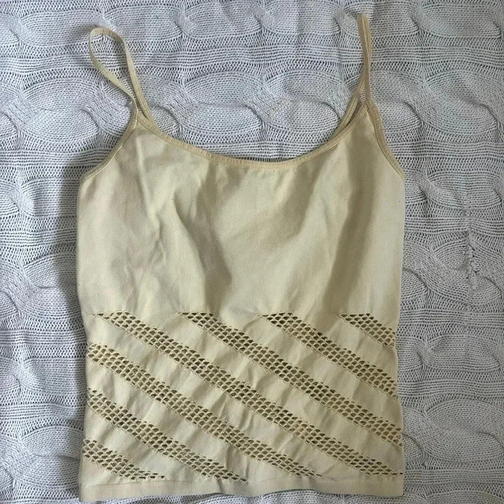 Y2K yellow crop top mesh/ fishnet one size